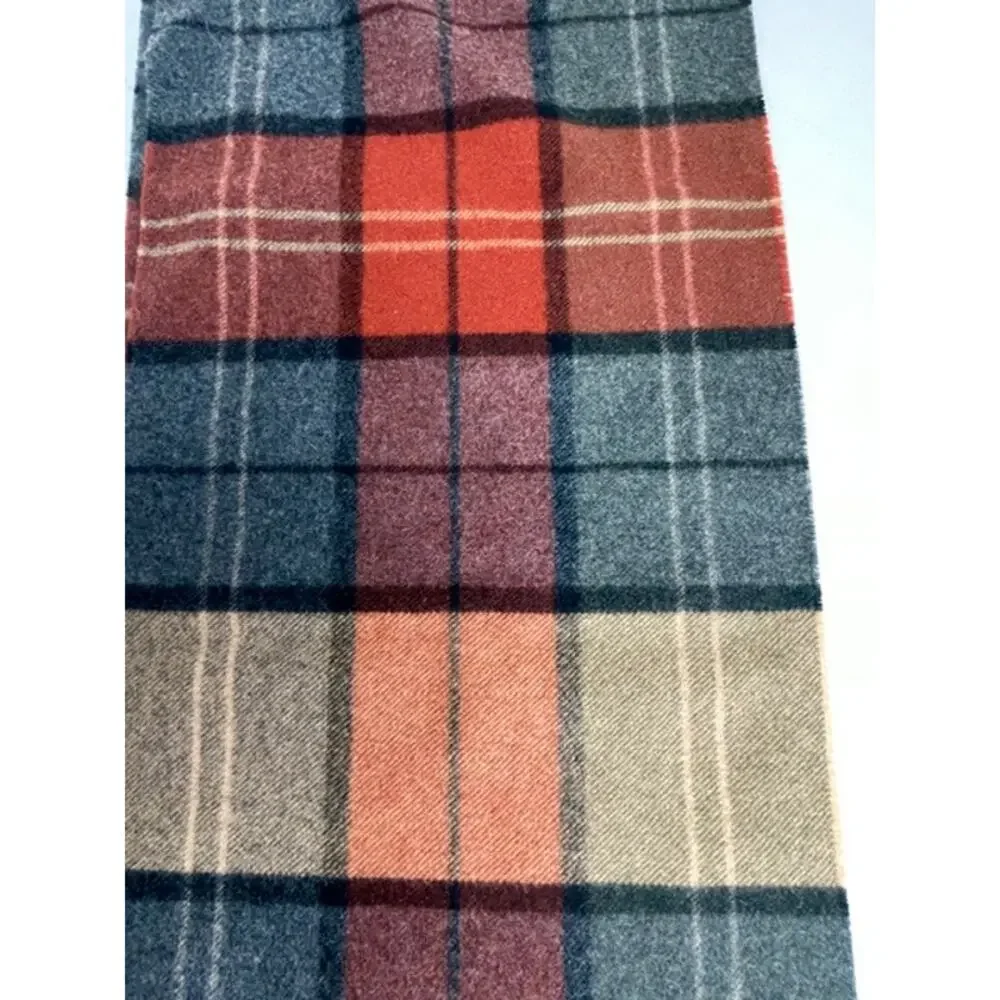 Jos. A. Bank 100% Cashmere Plaid Scarf Fringe Orange Gray Blue Autumn Gorpcore